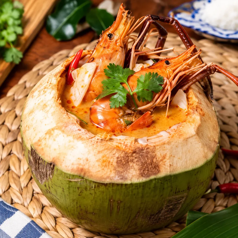 Tomyam Kelapa — tomyam udang dalam buah kelapa